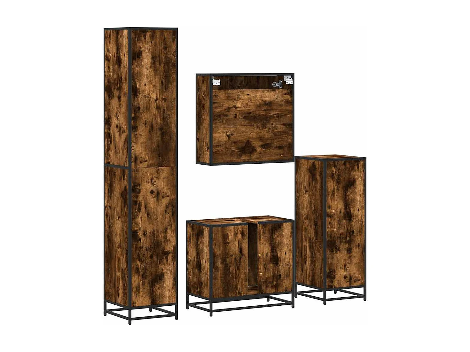 4-teiliges Badmöbel-Set Räuchereiche Parkett