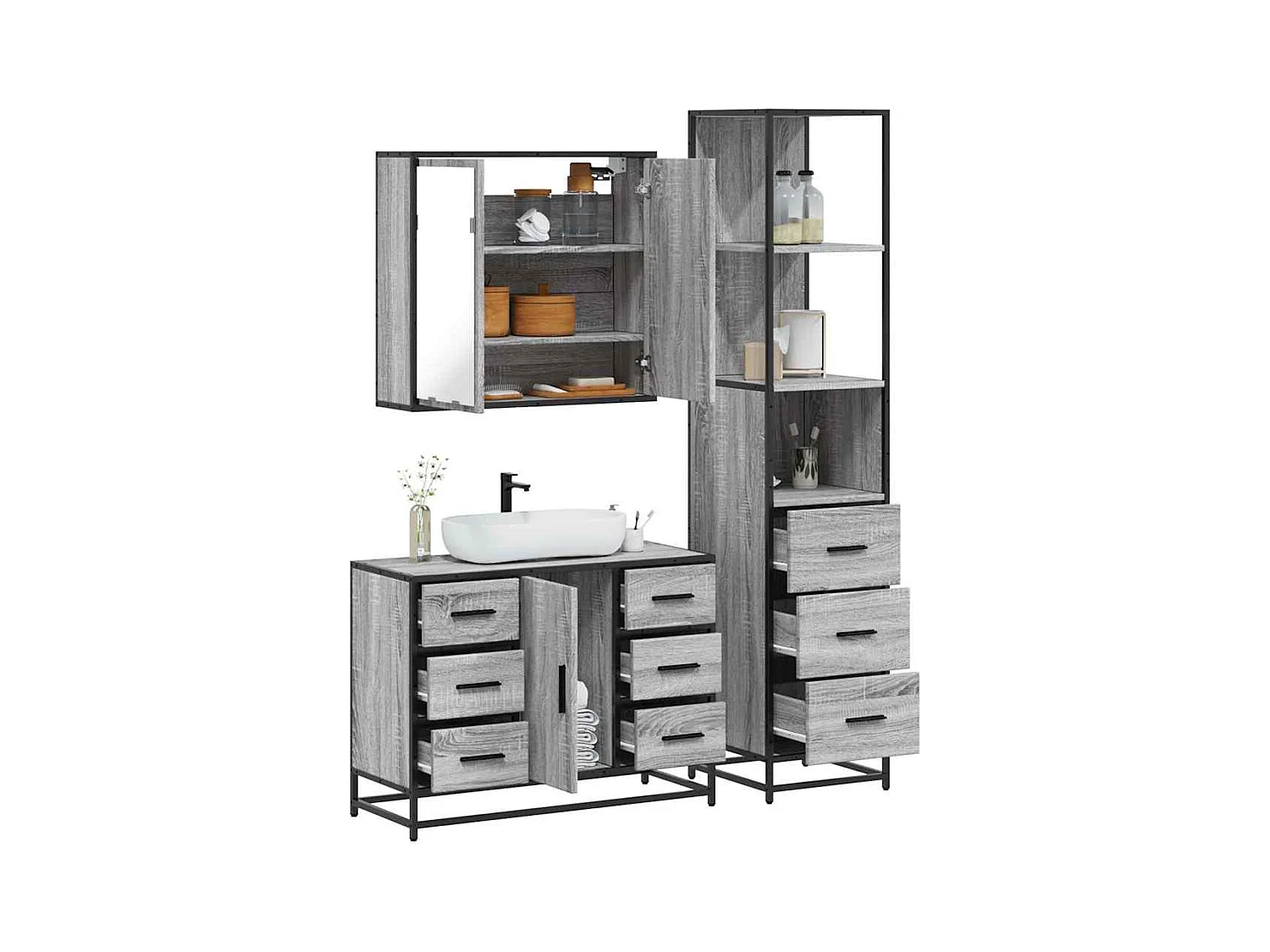 Ensemble de meubles de salle de bain 3 pcs Sonoma gris