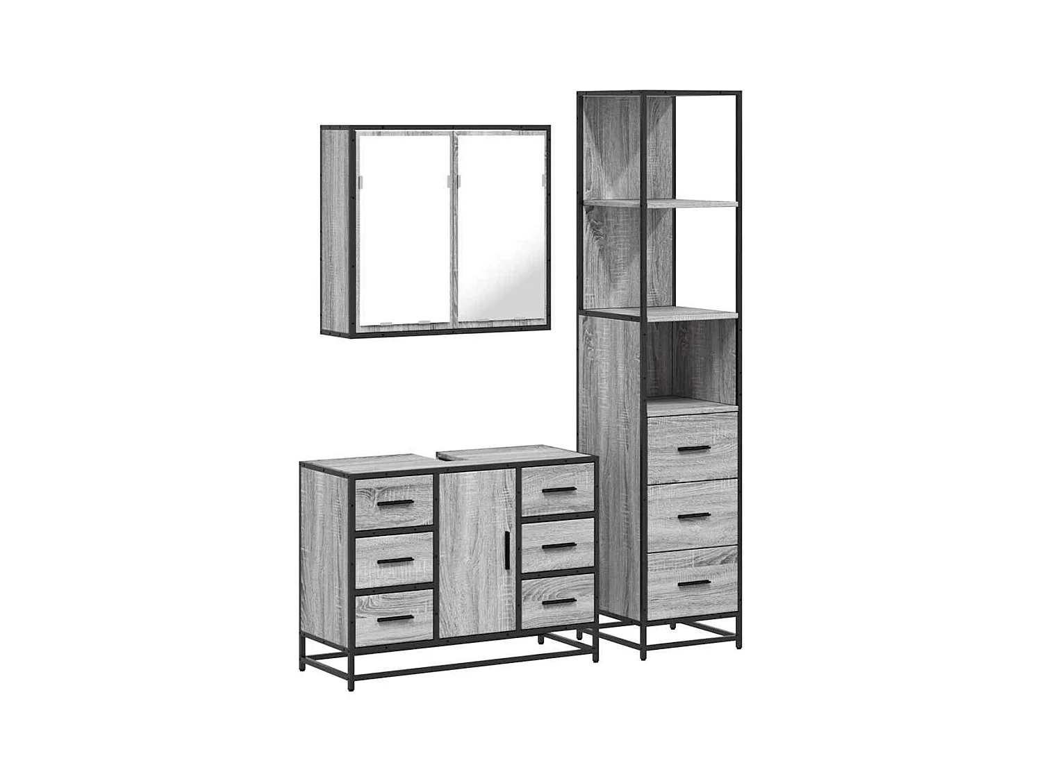 Ensemble de meubles de salle de bain 3 pcs Sonoma gris