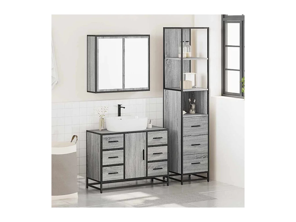 Ensemble de meubles de salle de bain 3 pcs Sonoma gris