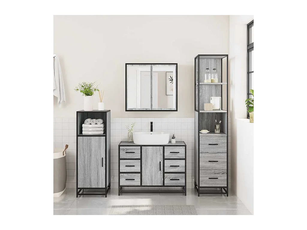 Ensemble de meubles de salle de bain 3 pcs Sonoma gris