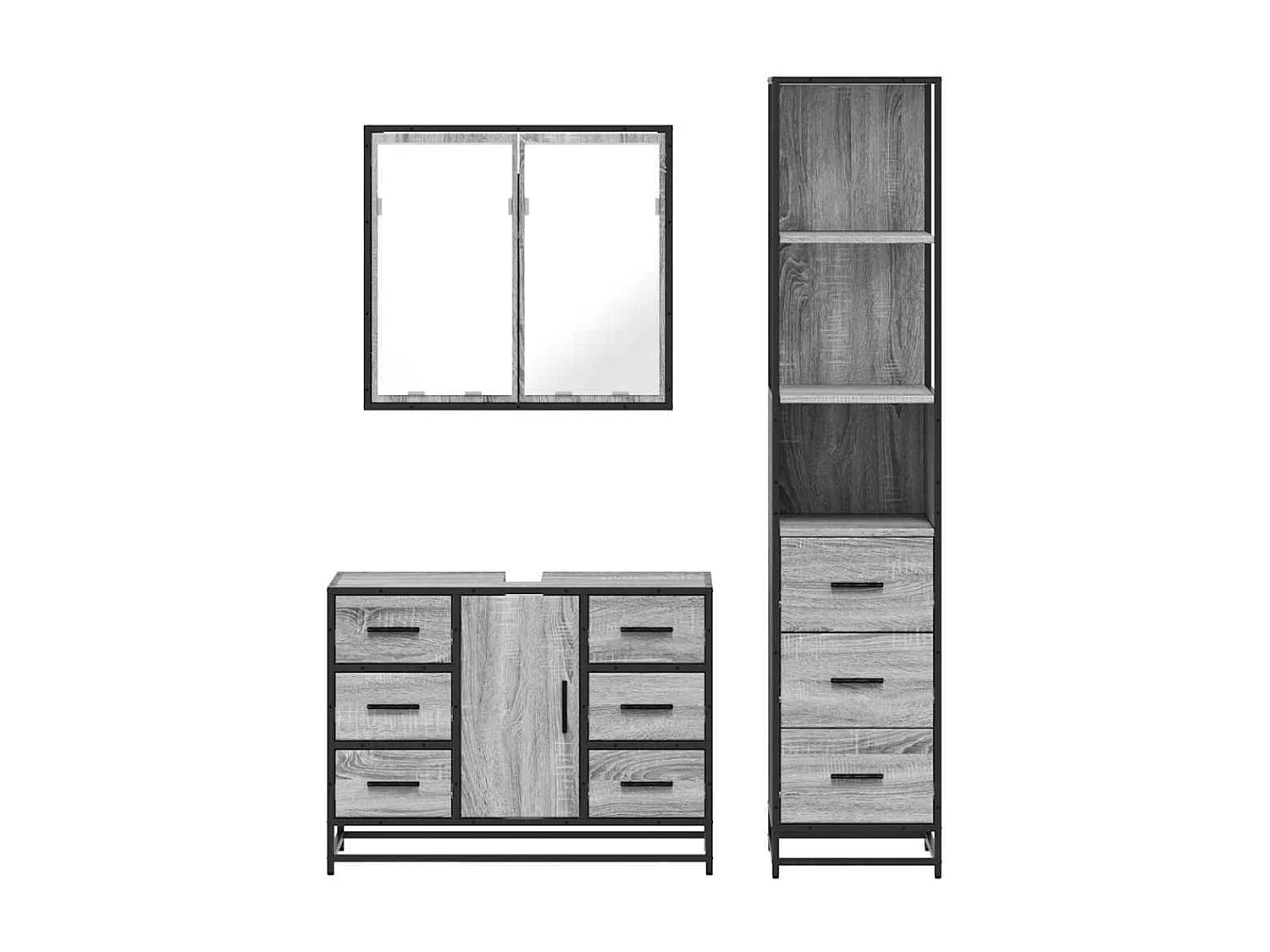 Ensemble de meubles de salle de bain 3 pcs Sonoma gris