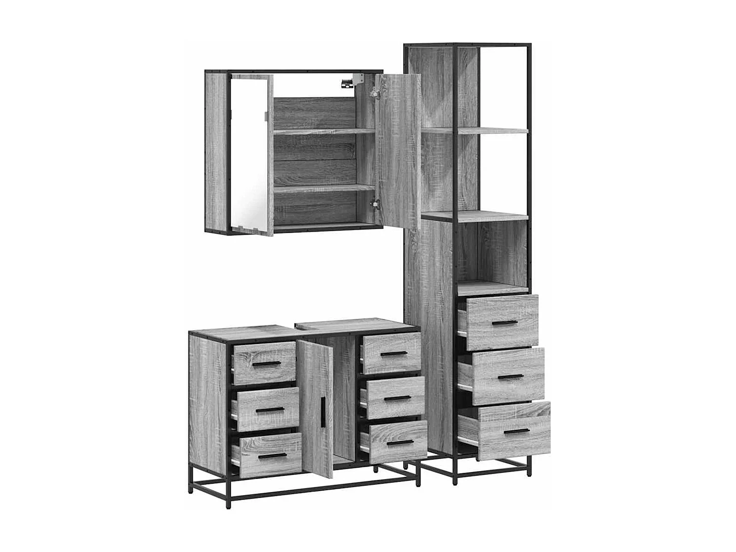 Ensemble de meubles de salle de bain 3 pcs Sonoma gris