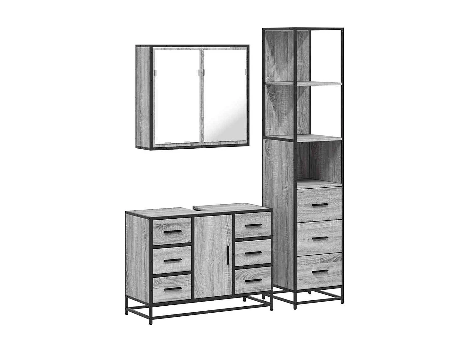 Ensemble de meubles de salle de bain 3 pcs Sonoma gris