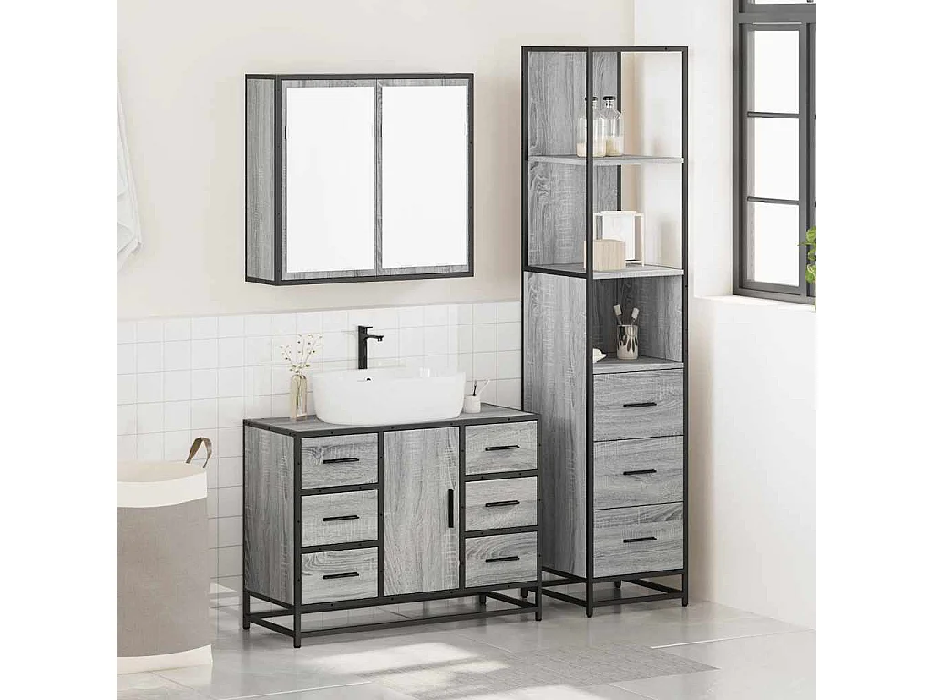 Ensemble de meubles de salle de bain 3 pcs Sonoma gris