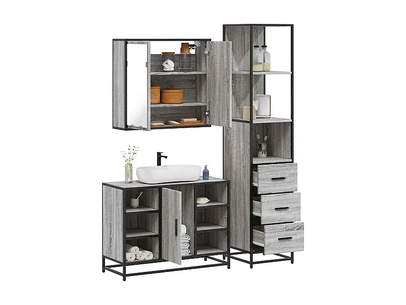 Ensemble de meubles de salle de bain 3 pcs Sonoma gris