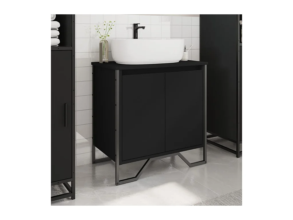 Mueble de baño negro con lavabo 60x35x60 cm