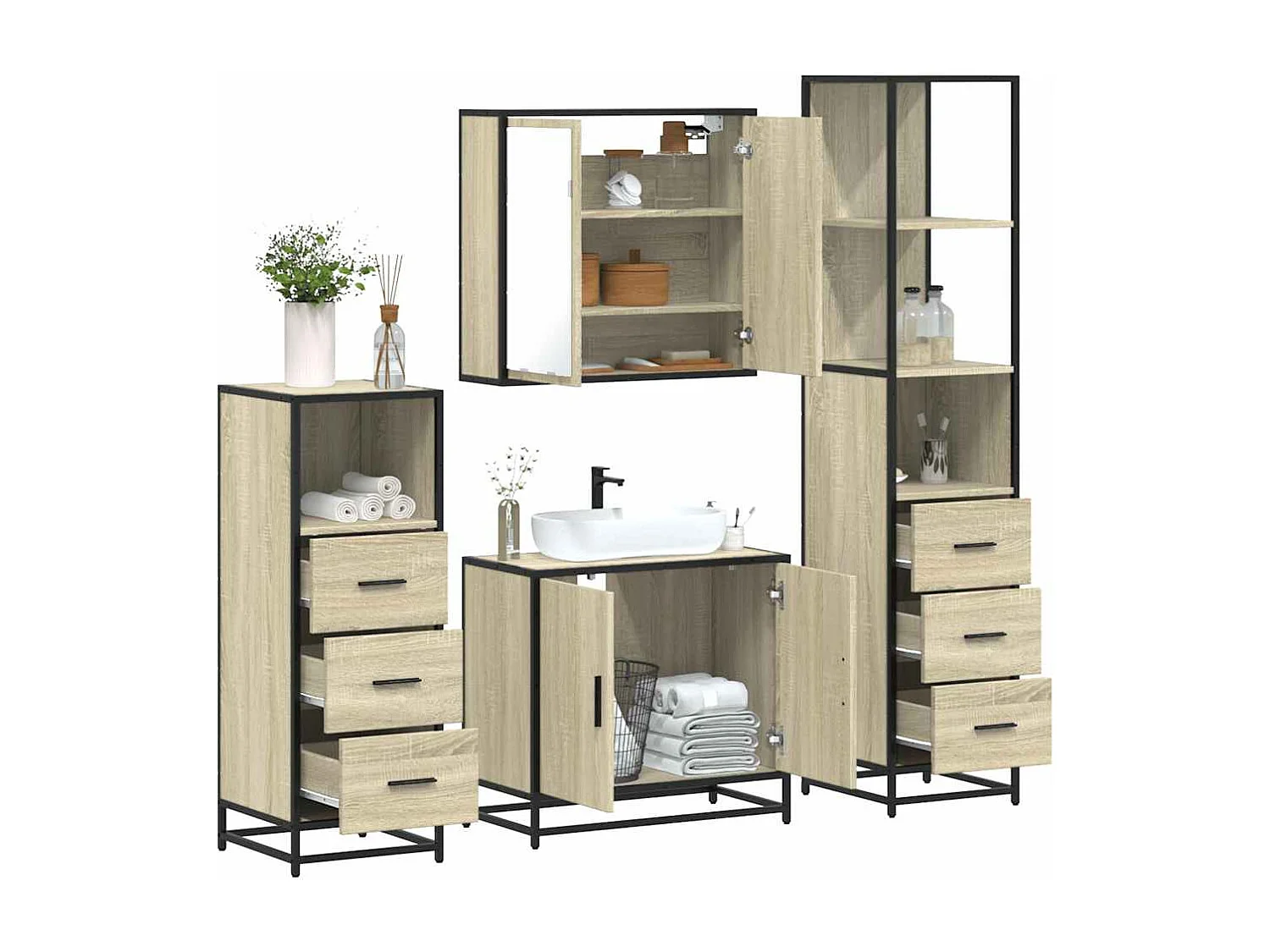 Ensemble de meubles de salle de bain 4 pcs chêne sonoma