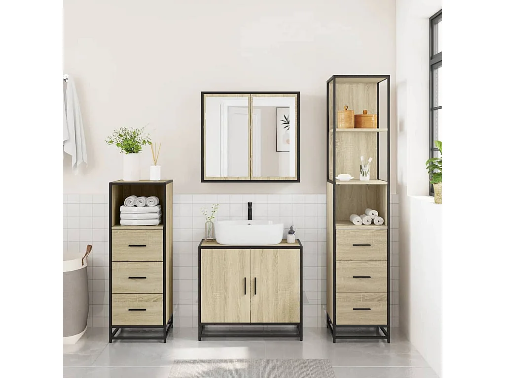 Ensemble de meubles de salle de bain 4 pcs chêne sonoma