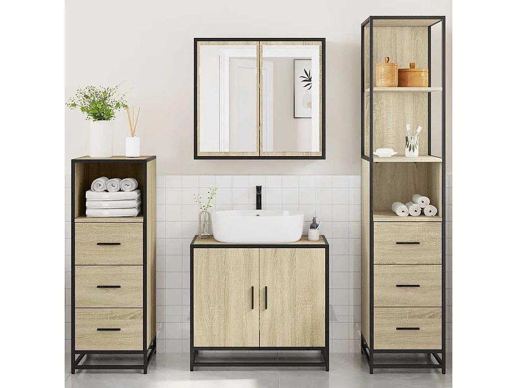 Ensemble de meubles de salle de bain 4 pcs chêne sonoma