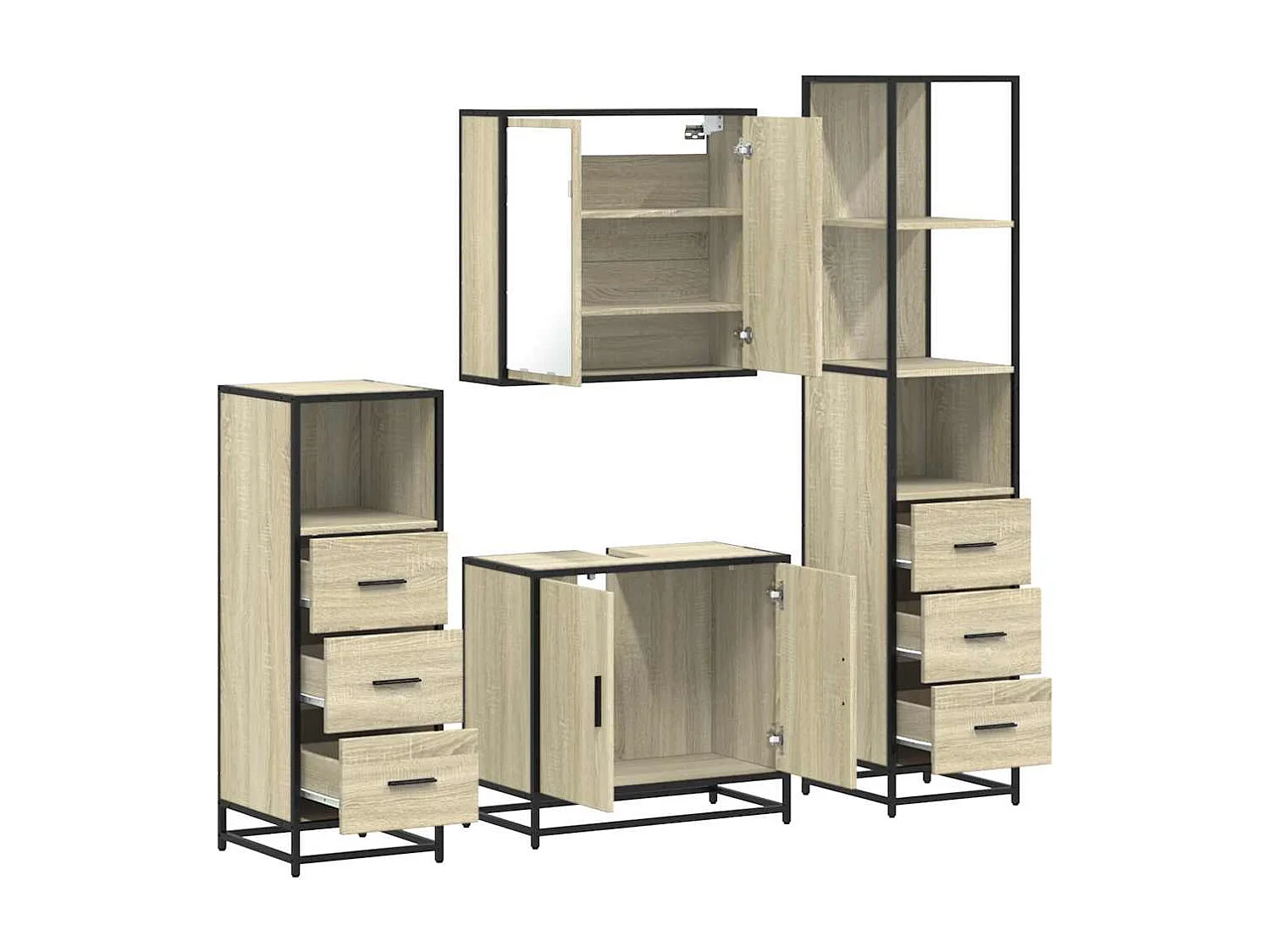 Ensemble de meubles de salle de bain 4 pcs chêne sonoma