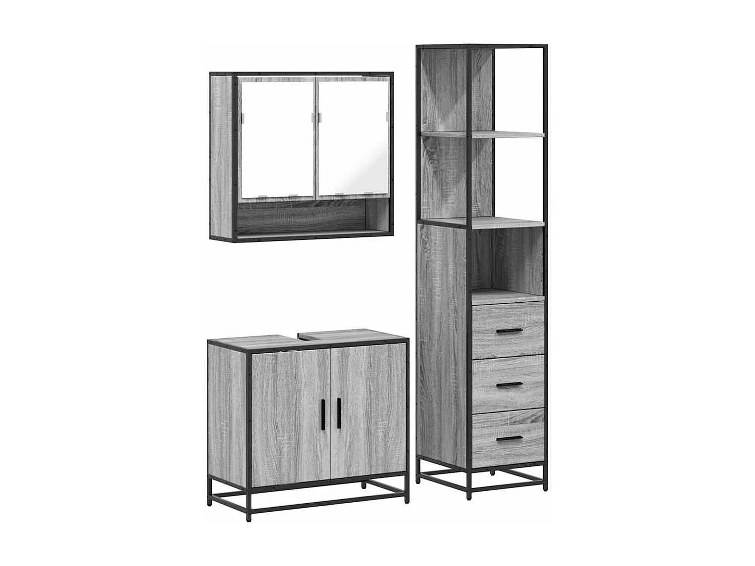 Ensemble de meubles de salle de bain 3 pcs Sonoma gris