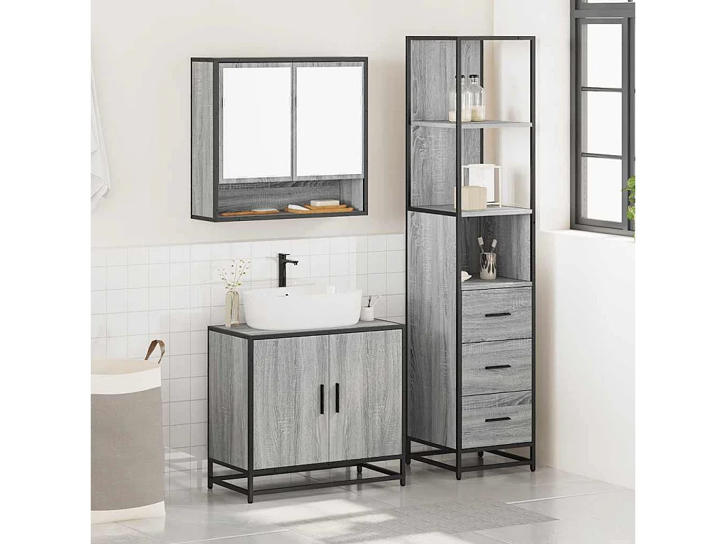 Ensemble de meubles de salle de bain 3 pcs Sonoma gris