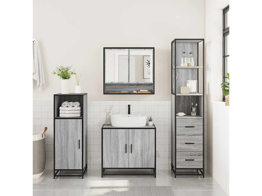 Ensemble de meubles de salle de bain 3 pcs Sonoma gris