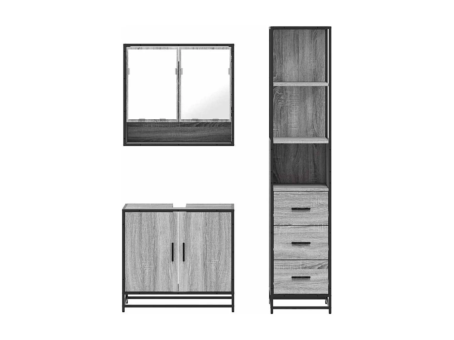 Ensemble de meubles de salle de bain 3 pcs Sonoma gris