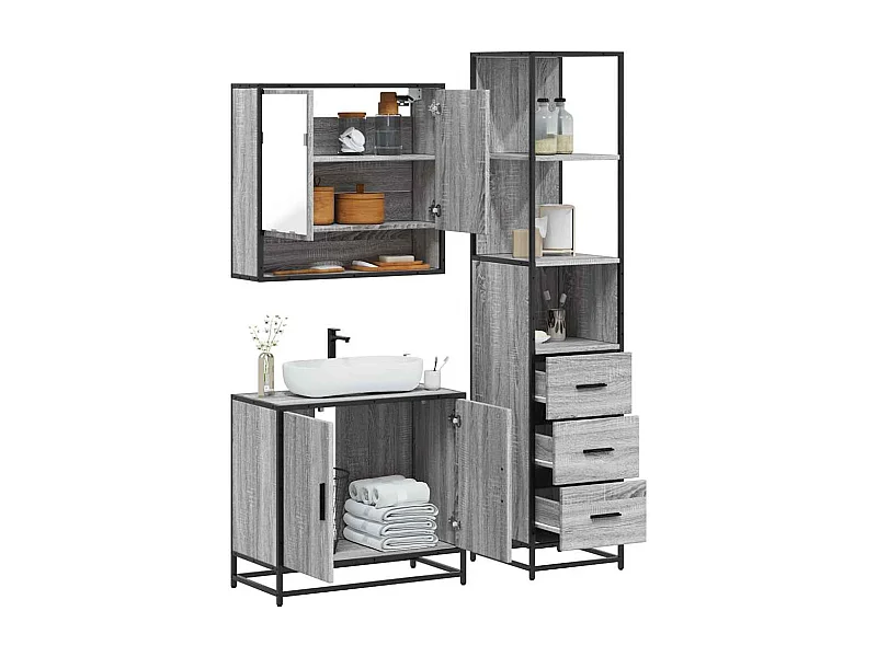 Set di mobili da bagno Sonoma Grey da 3 pezzi