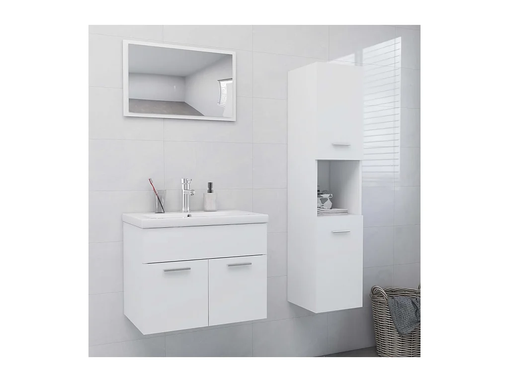 Ensemble de meubles de salle de bain blanc bois d'ingénierie