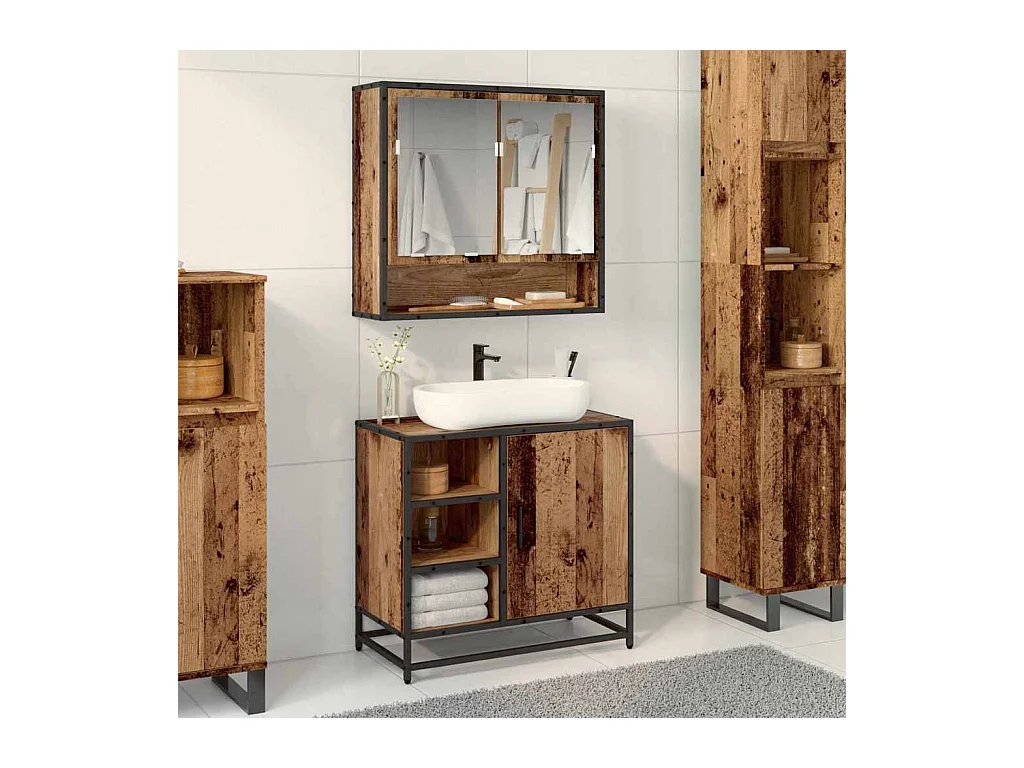 Badkamerwastafelkast antiek hout 65 x 33 x 60 cm