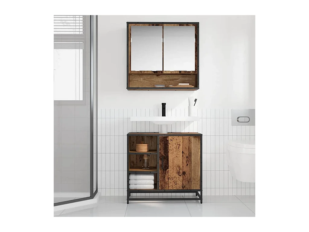 Badkamerwastafelkast antiek hout 65 x 33 x 60 cm