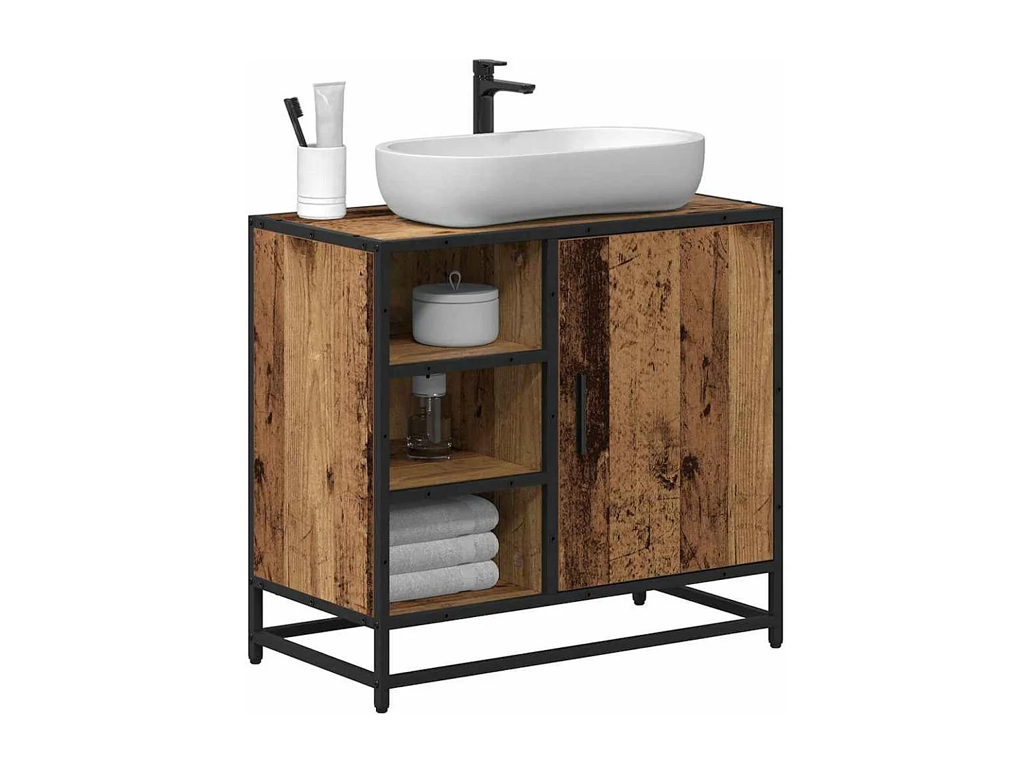 Meuble de Lavabo de Salle de Bain Bois ancien 65 x 33 x 60 cm