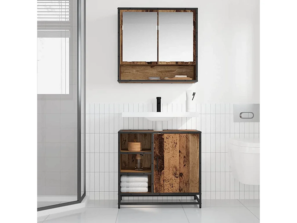 Meuble de Lavabo de Salle de Bain Bois ancien 65 x 33 x 60 cm