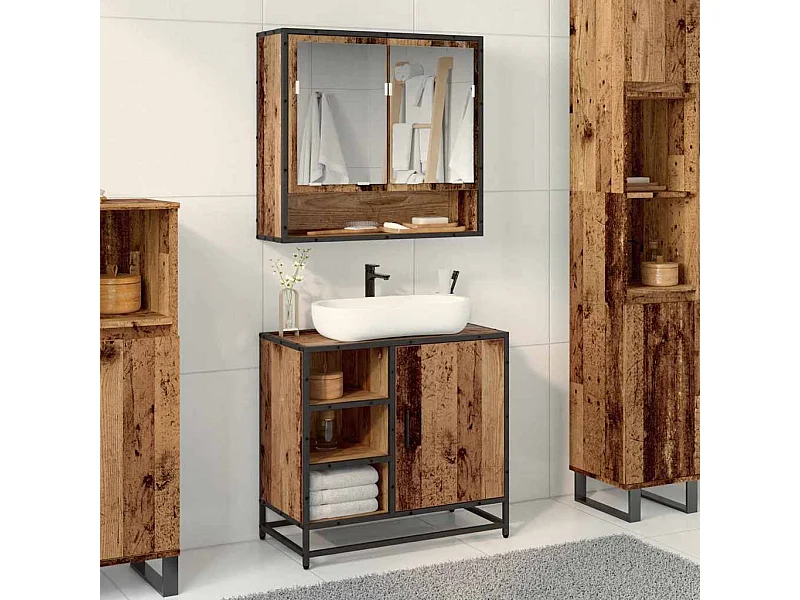 Meuble de Lavabo de Salle de Bain Bois ancien 65 x 33 x 60 cm