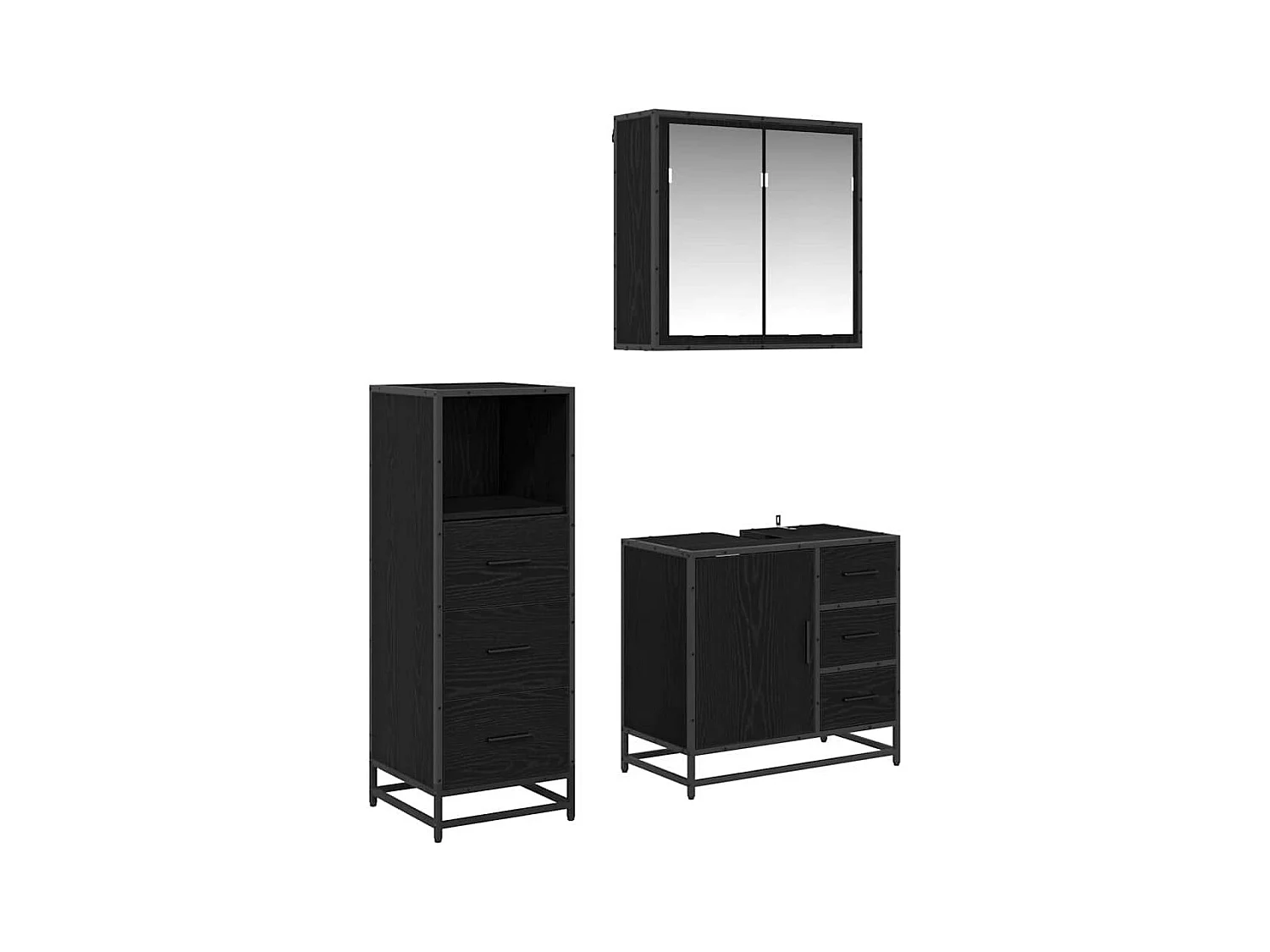 Set di mobili da bagno 3 pezzi Rovere nero