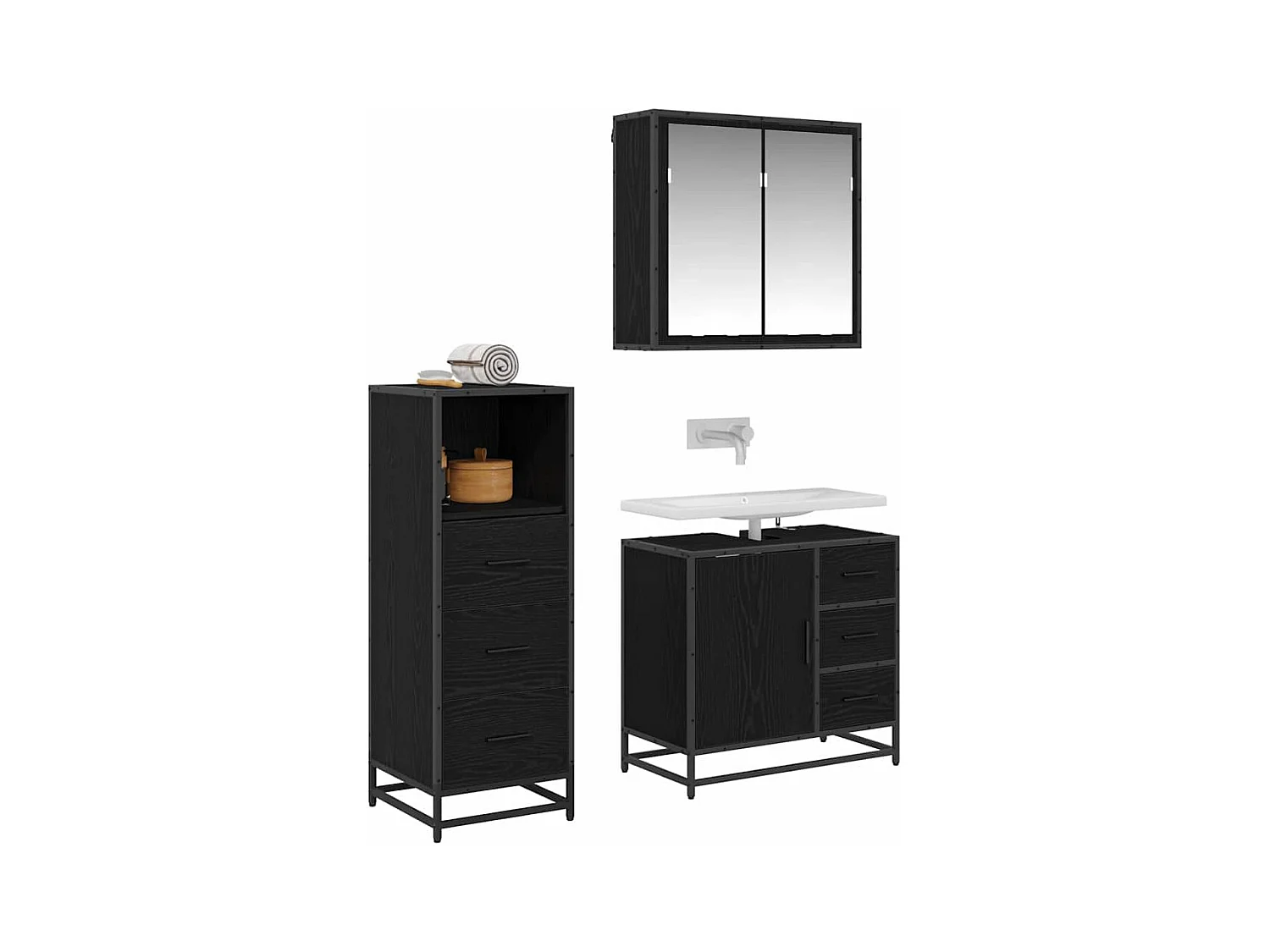 Set di mobili da bagno 3 pezzi Rovere nero