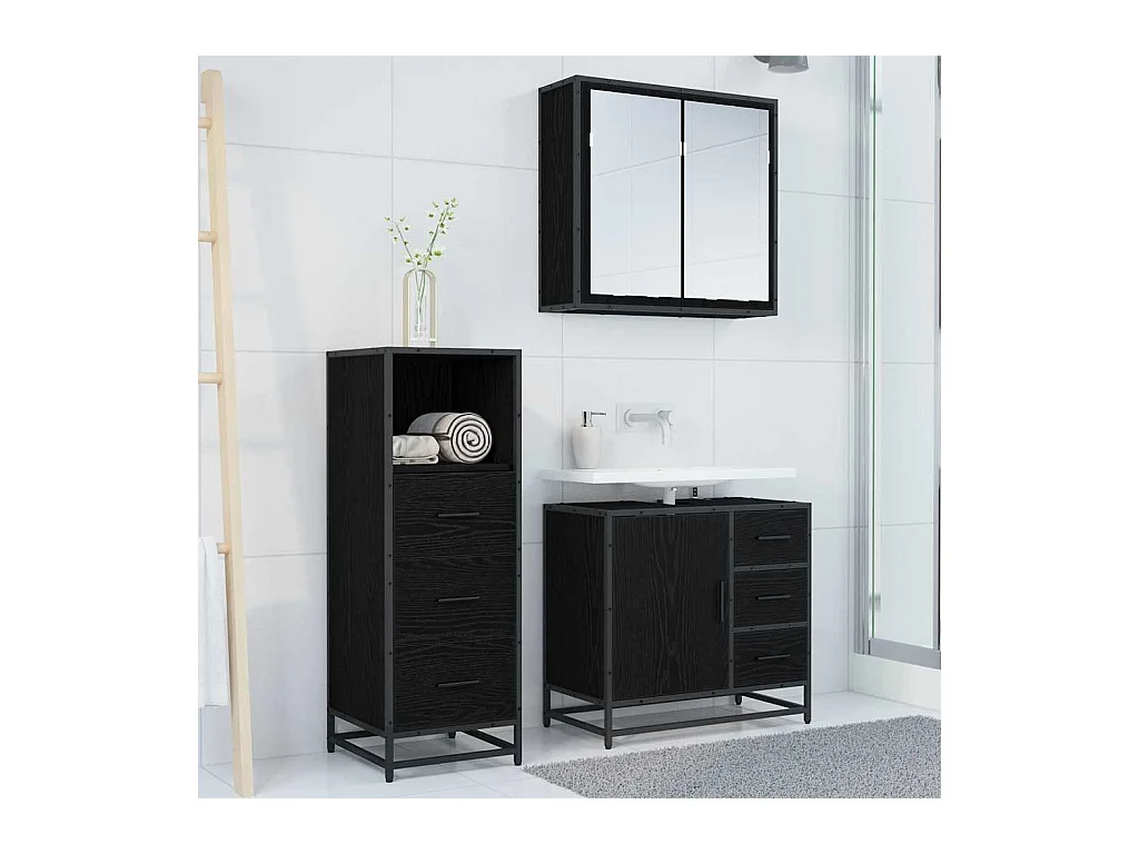 Set di mobili da bagno 3 pezzi Rovere nero