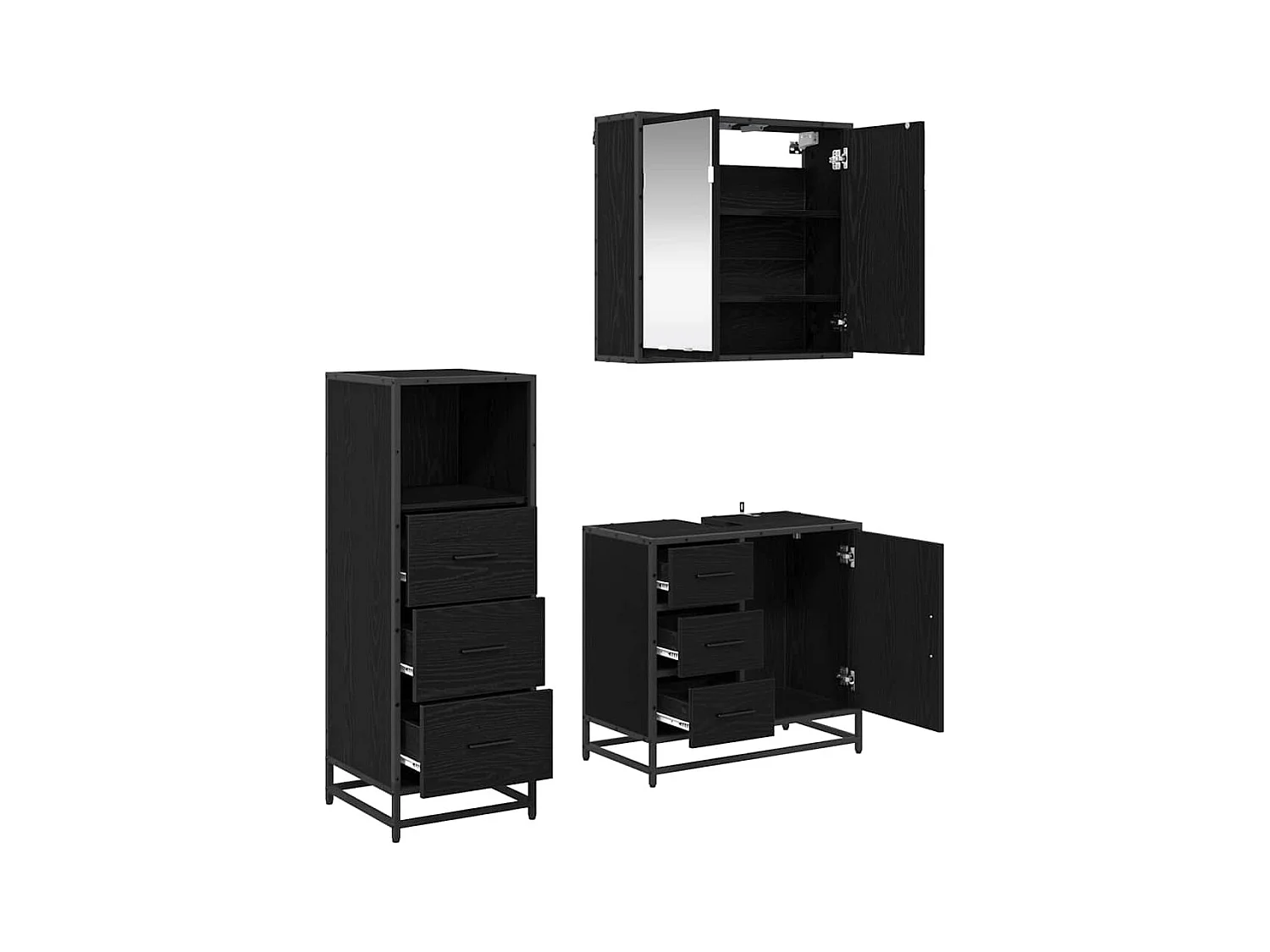 Set di mobili da bagno 3 pezzi Rovere nero