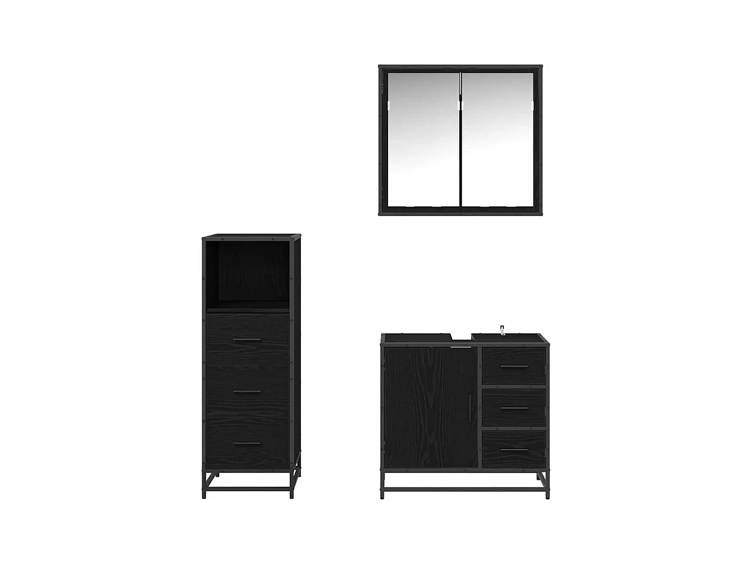 Set di mobili da bagno 3 pezzi Rovere nero