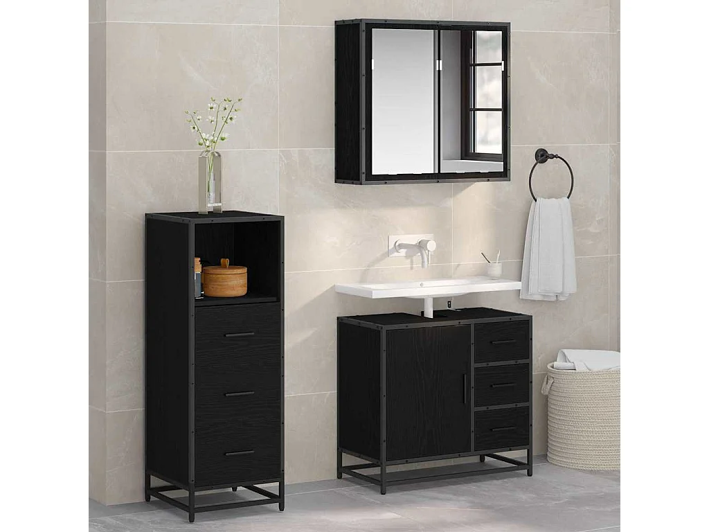 Set di mobili da bagno 3 pezzi Rovere nero