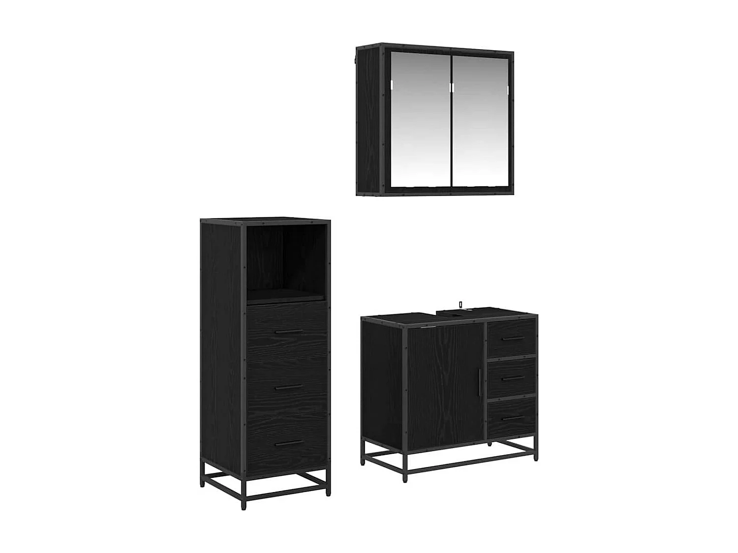Set di mobili da bagno 3 pezzi Rovere nero