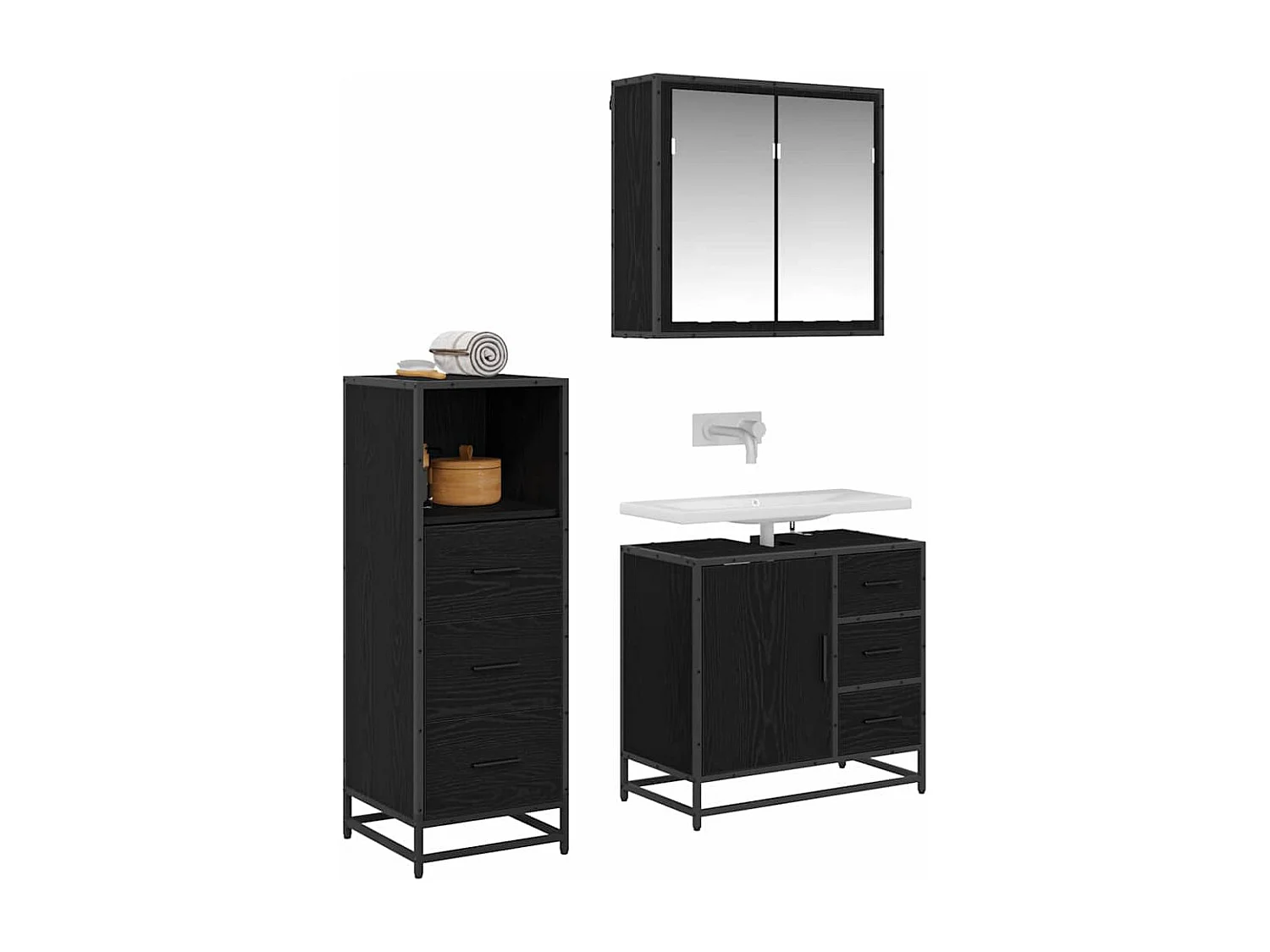 Set di mobili da bagno 3 pezzi Rovere nero