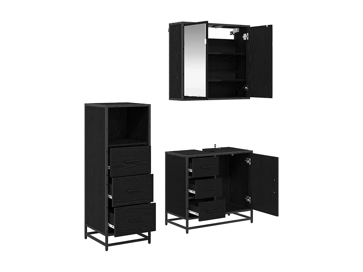 Set di mobili da bagno 3 pezzi Rovere nero