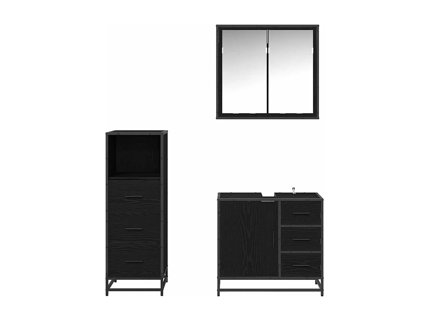Set di mobili da bagno 3 pezzi Rovere nero