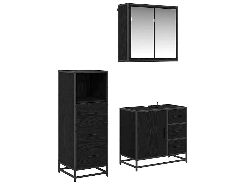 3-teiliges Badmöbel-Set Eiche schwarz