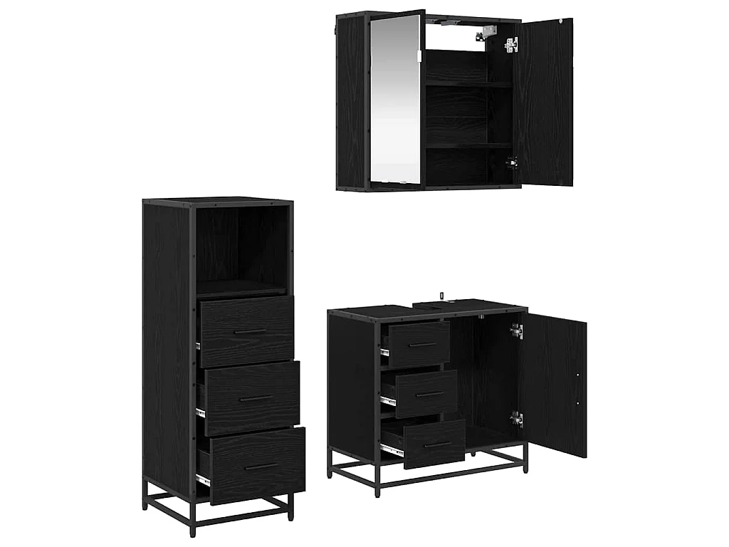 3-teiliges Badmöbel-Set Eiche schwarz