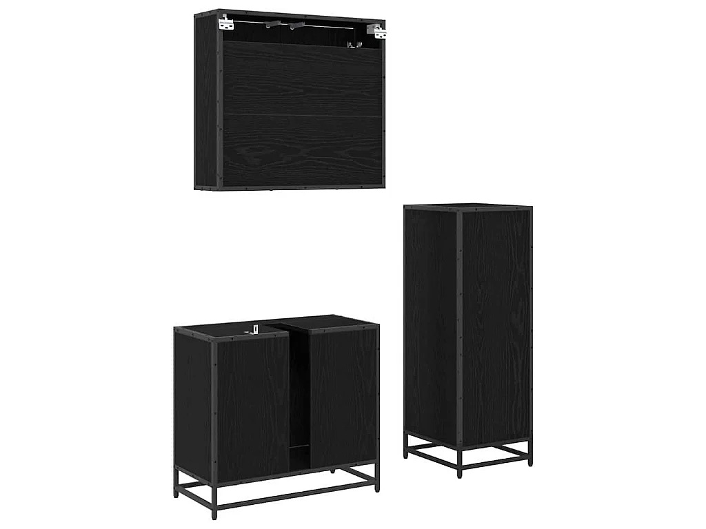 3-teiliges Badmöbel-Set Eiche schwarz
