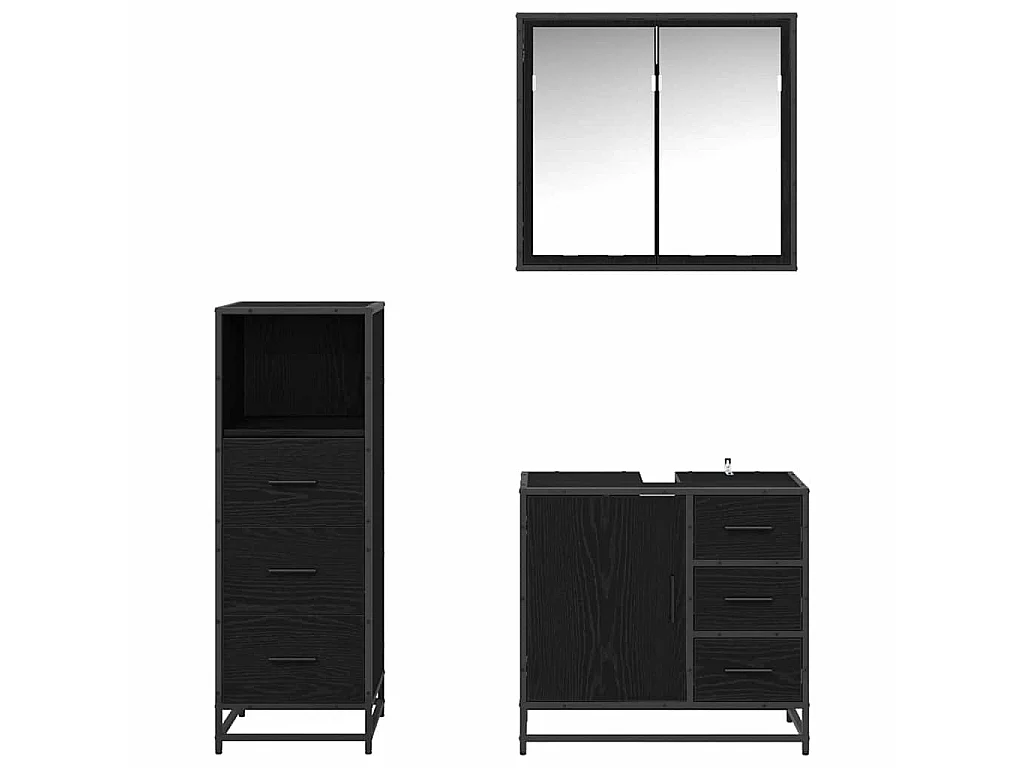 3-teiliges Badmöbel-Set Eiche schwarz