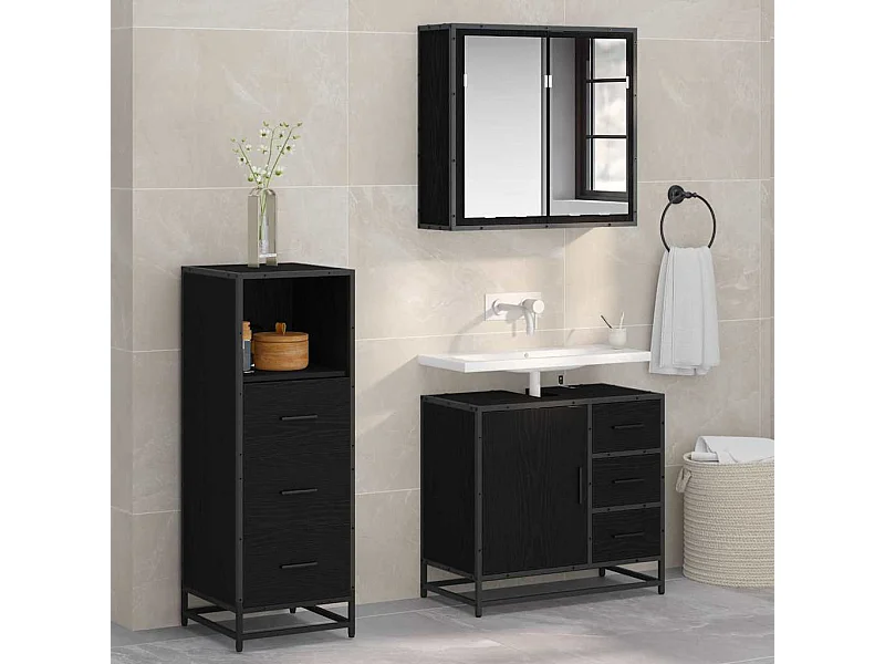 Ensemble de mobilier de salle de bain 3 pcs Chêne noir