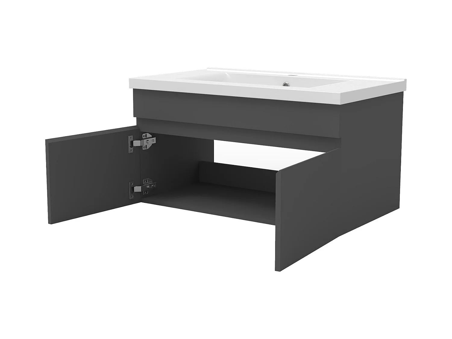 AICA Ensemble meuble Salle de Bain L.80cm Anthracite + vasque + Miroir rétro-éclairage & Tricolore 80cm