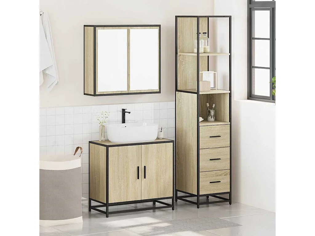 Ensemble de meubles de salle de bain 3 pcs chêne sonoma