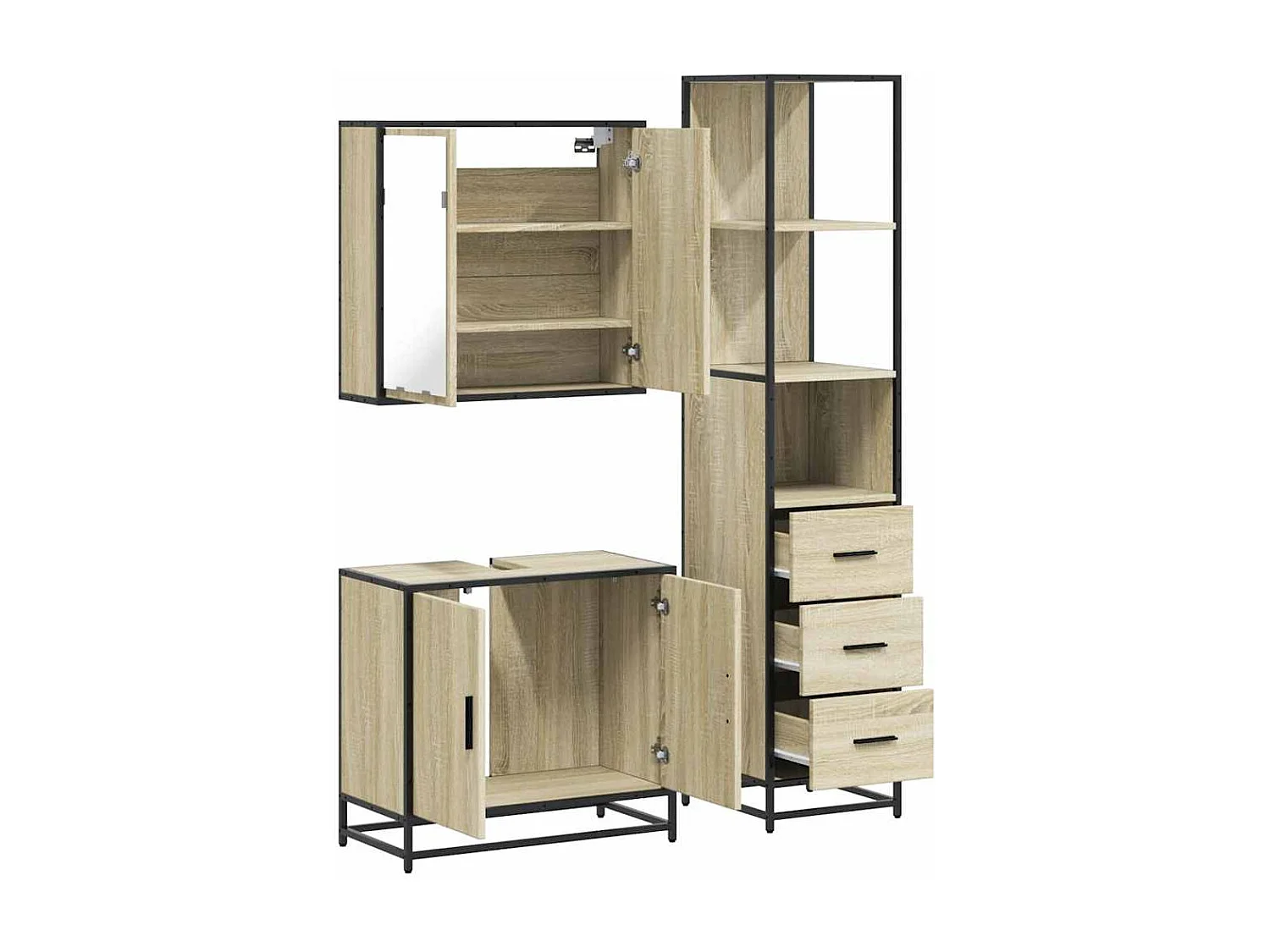 Ensemble de meubles de salle de bain 3 pcs chêne sonoma