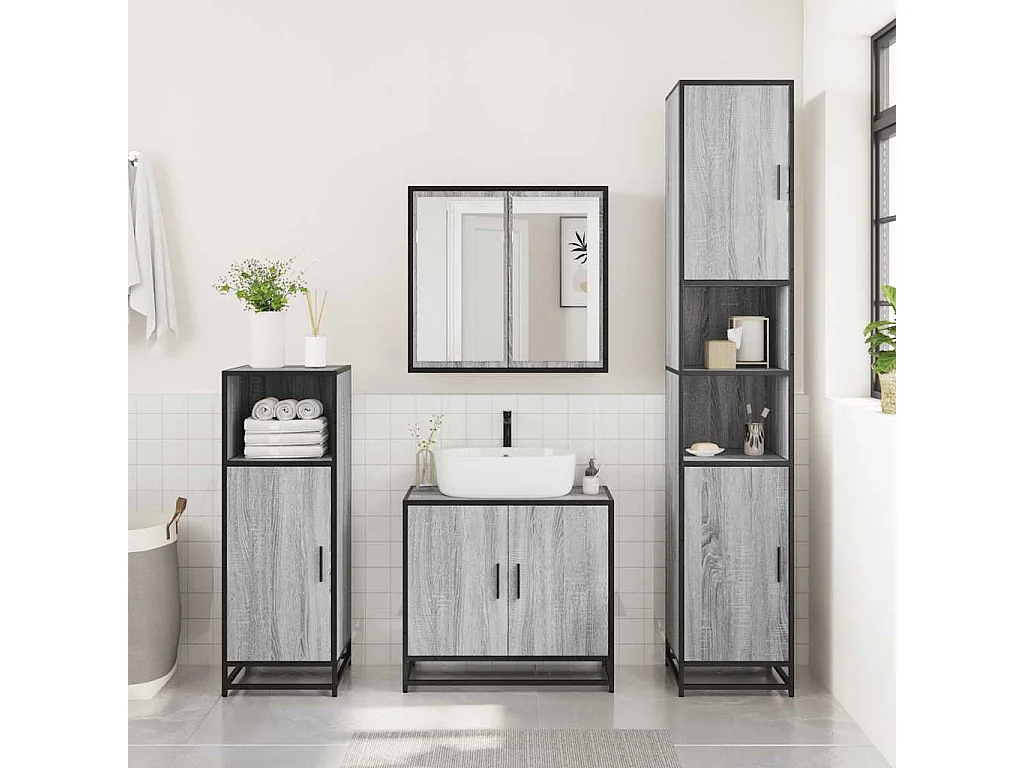 Ensemble de meubles de salle de bain 3 pcs Sonoma gris