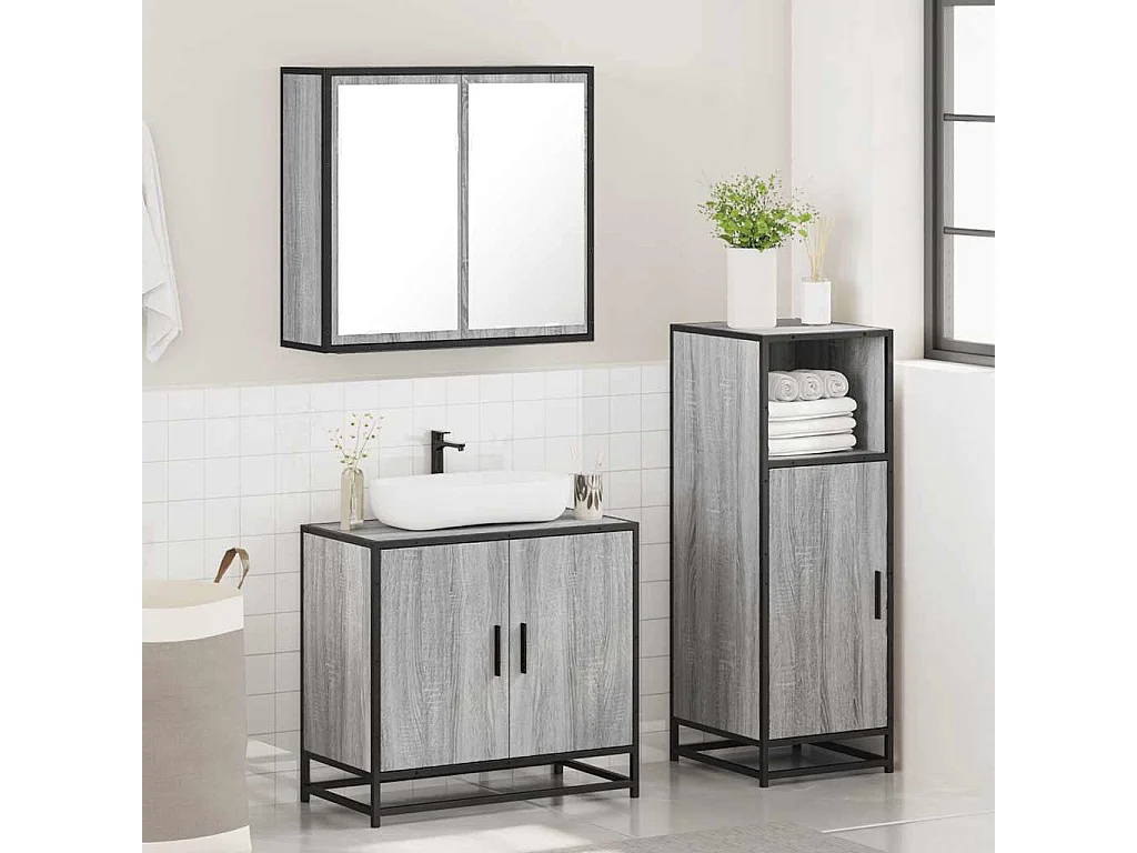 Ensemble de meubles de salle de bain 3 pcs Sonoma gris