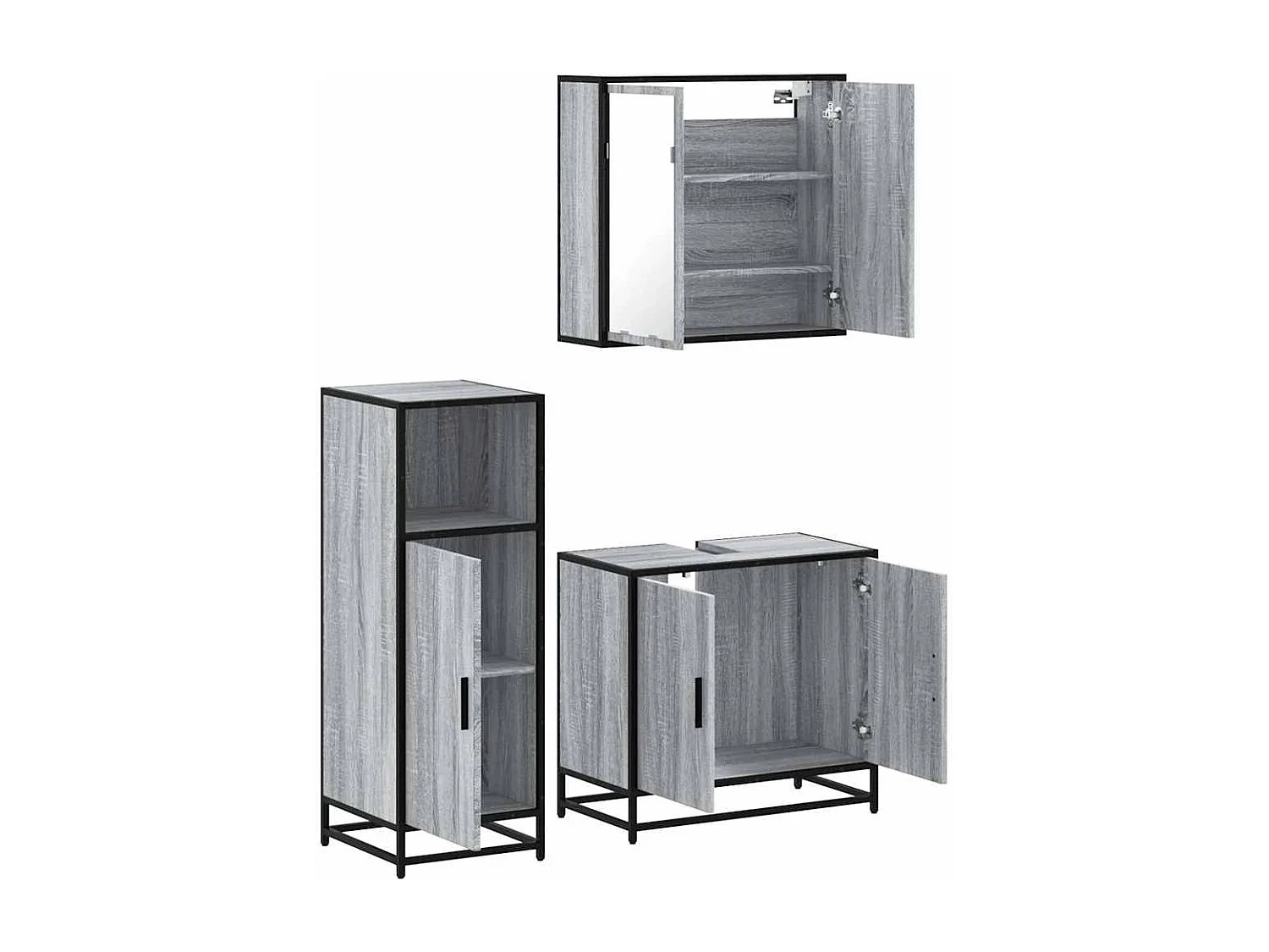 Ensemble de meubles de salle de bain 3 pcs Sonoma gris