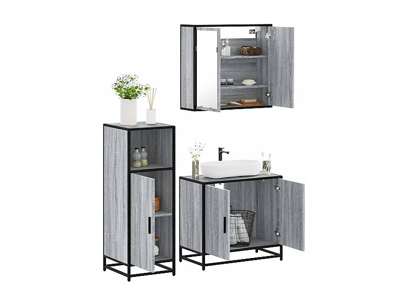 Ensemble de meubles de salle de bain 3 pcs Sonoma gris