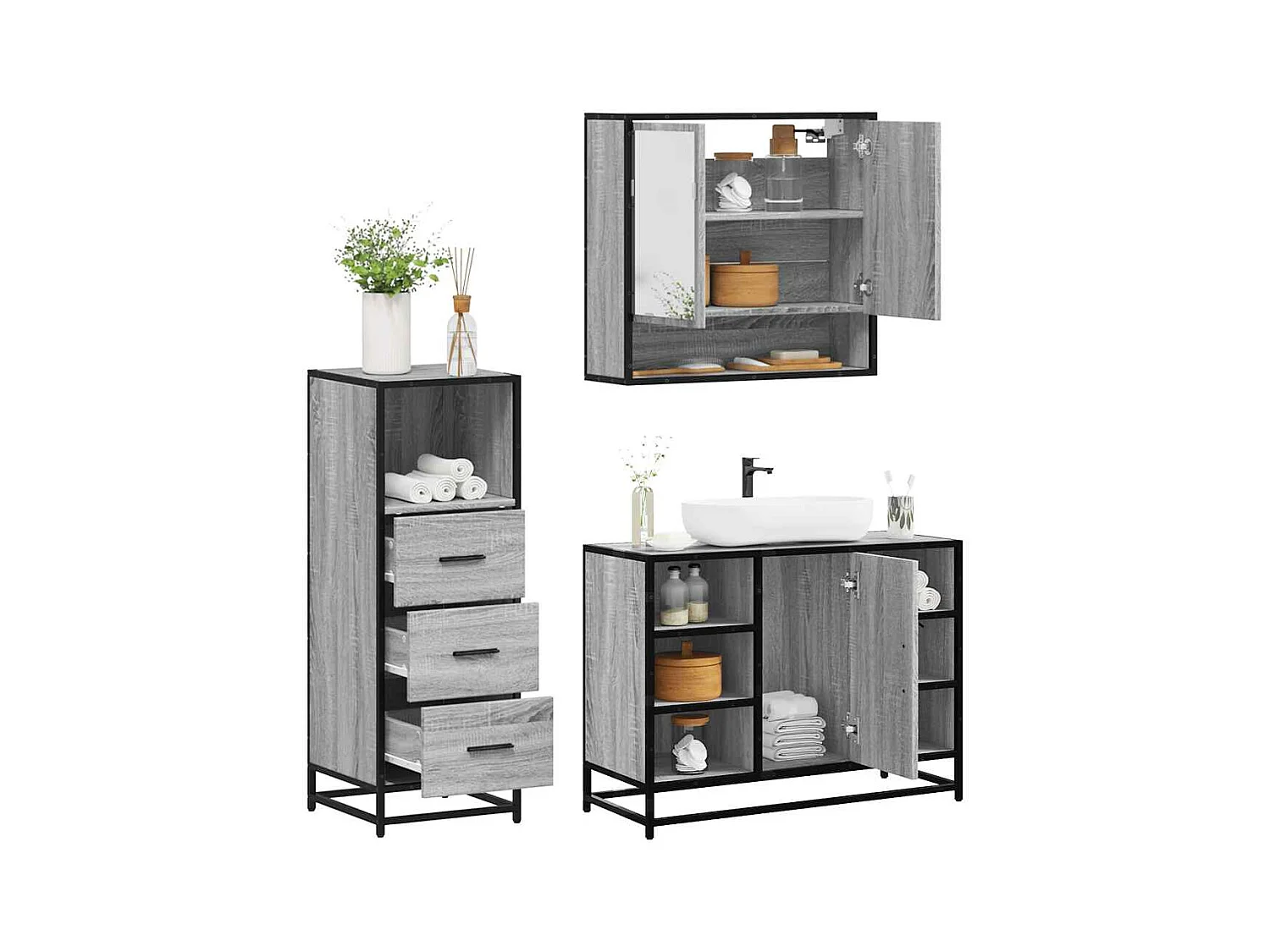 Set di mobili da bagno Sonoma Grey da 3 pezzi