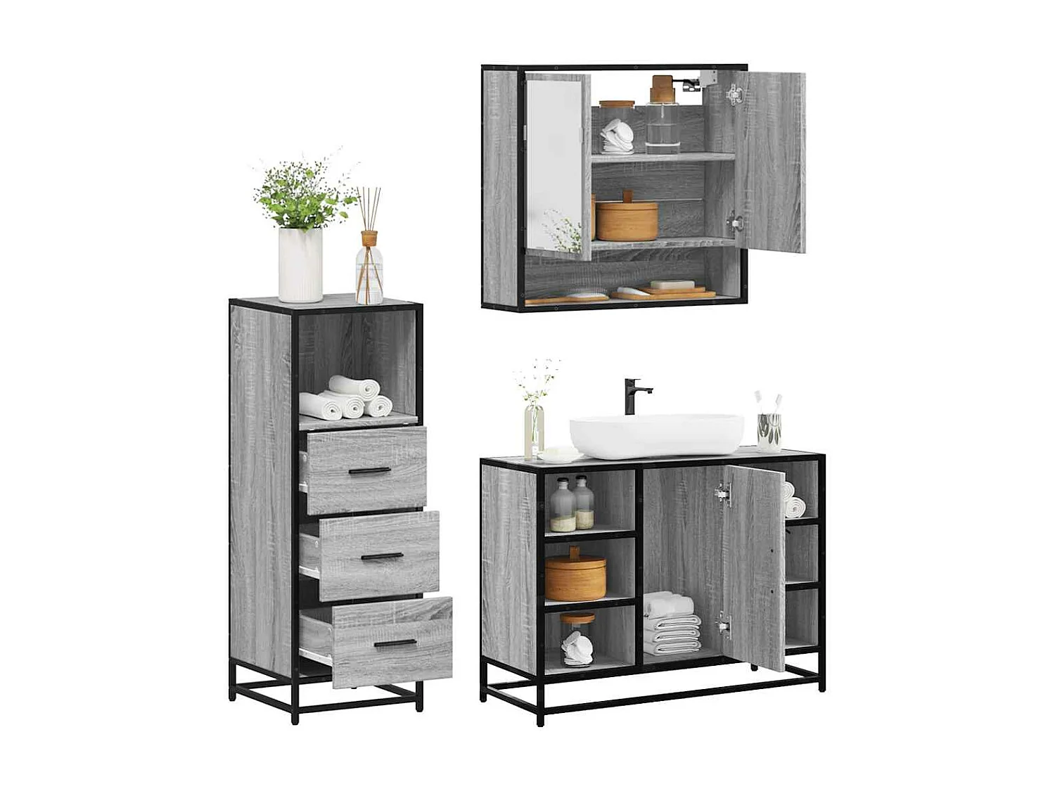 Set di mobili da bagno Sonoma Grey da 3 pezzi